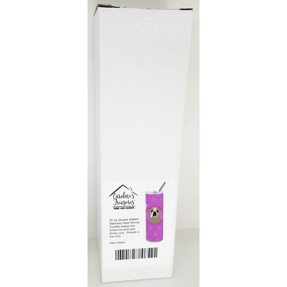 English Bulldog Lilac Tricolor Stainless Steel 20 oz Skinny Tumbler, Pink - Picture 4 of 4